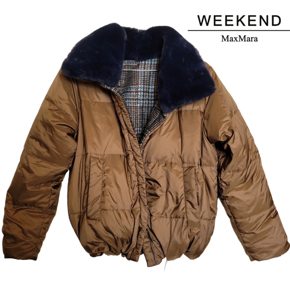 Weekend Maxmara Reversible Plaid Puffer Super Warm Jacket, Made in Italy